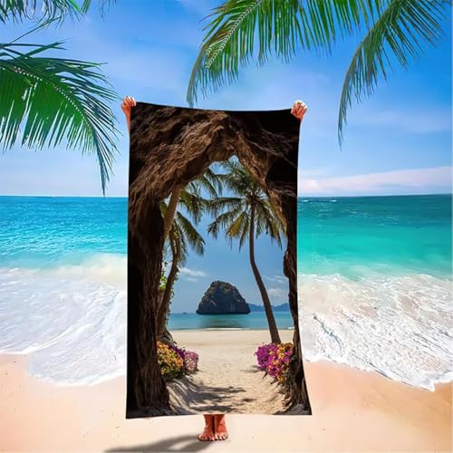 Toalla Playa Grande Microfibra XXL 180x90cm Palmeras Hombre Mujer Ligera Secado Rápido Libre de Arena Toallas de Playa Azul, Toalla Piscina para Viajes, Natación, Playa, Deportes, Sauna, Yoga WX-D