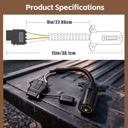 Image of 7 Pin to 5 Pin Trailer Adapter 7 Way Blade to 5 Way Flat Trailer Plug, RV Blade 7 Way to 5 Pin Flat Trailer Light Wiring Connector with Dust Cover for RV Truck