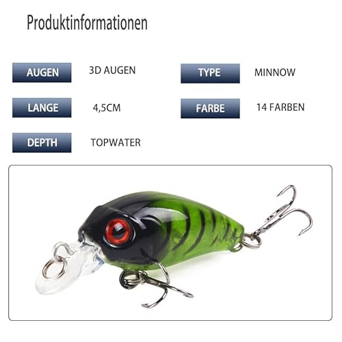 Foto von 14 pcs Angelköder Set Köder Kit Wobbler Crankbaits mit Haken Hard Popper Köder für Salzwasser Süßwasser Forellen Barsch Lachs Angeln Barschköder Simulation falscher Köder Fanggeräte