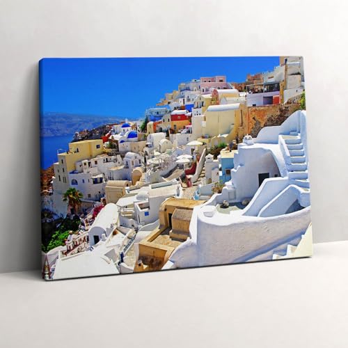 Peinture murale grand tableaux 80x60cm d'art signé Wallfluent Santorin