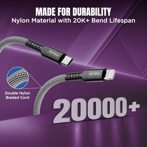 Image of Intex Speed Max 27W Braided Type C to Lightning Fast Charging Cable with 480 Mbps, Data Transfer, Tangle-Free For iPhone 14,13, 12,11, 8, 7, 6, 5, Macbook, Imac, Airpods and Other Devices - Black