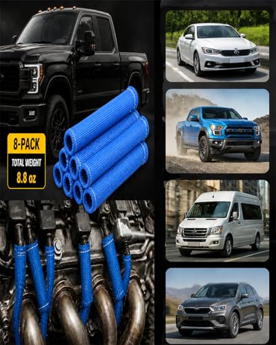 Image of Spark Plug Wire Boots Cover - 8 PCS 2500 Spark Plug Heat Sleeve, 6 Inches Spark Plug Wire Heat Shield Protector Protection Replacement for LS1 / LS2 SBC BBC 350 454 Car Truck, Blue