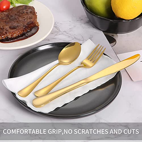 Image of Gold Silverware Set, Gold Flatware Set for 4, Stainless Steel Tableware Cutlery Set, Utensil Sets for Kitchen, Forks and Spoons Silverware (Gold, Set of 20)