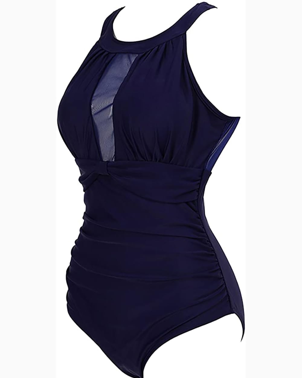 Viloree Costume da Bagno Intero da Donna con Controllo della Pancia Increspato Costumi da Bagno Collo Alto Blu Scuro L