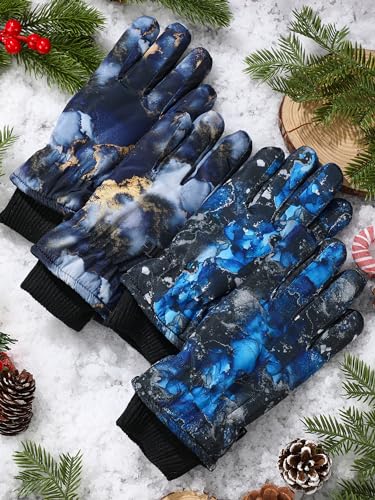 Image of Honoson 2 Pairs Kids Snow Gloves, Winter Waterproof | for Outdoor Snowboard Sledding, Warm Fleece Lining, Windproof, Adjustable Wrist Strap, Youth Cold Weather Ski Glove