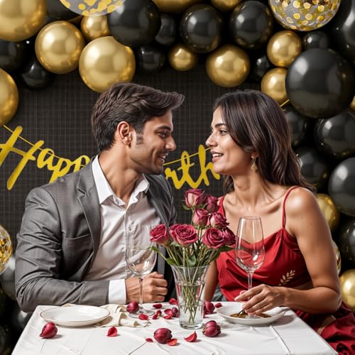 Image of Party Propz Black and Golden Balloons Birthday Decoration Kit - 37Pcs for Men, Boys, Husband, Golden Balloons for Birthday, Happy Birthday Banner | Black Theme Decoration | Gold Theme Decoration