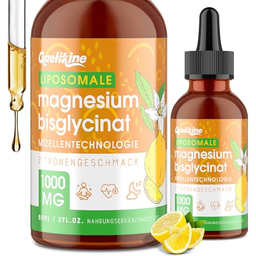 Magnesium-Bisglycinat-Tropfen 1000 mg – 140 mg elementares Magnesium pro Portion – liposomale Micellen-Technologie, Zitronengeschmack | vegan | ohne Gentechnik | glutenfrei | 60 ml