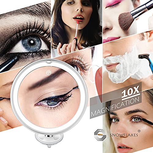 Snowflakes Snowflakes Makeup Magnifying Mirror – 10X Magnification Makeup Mirror With Lights And Suction Cups – Lighted Makeup Mirror – Easy Install – 360 Degree Swivel Joint. #TOP3