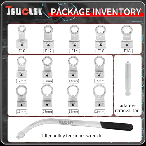 Image of 15PCS Universal Auxiliary Idler Belt Tensioner Pulley Removal Tool Kit, 12-Point 12-19mm (0.47 inch-0.74 inch) Serpentine Belt Tension Pulley Wrench Set, Engine Timing Belt Tensioning Nut Bolt Screw Remover | 12Point, 12-19mm(0.47 inch-0.74 inch) Serpentine Belt Tension Pulley Wrench Set, Engine Timing Belt Tensioning Nut Bolt Screw Remover
