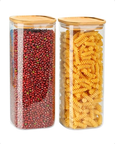 HUALIANG Conjunto de 2 frascos de vidro com tampa de 2100 ml, frascos de vidro com etiquetas, recipientes herméticos para alimentos de vidro de borosilicato, para especiarias, café, chá, açúcar, nozes