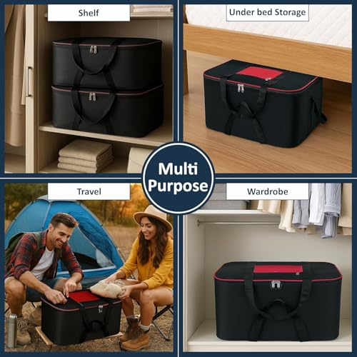 Image of Under Bed Storage Bag for Clothes, Sarees, Blankets & Bedsheets | Large Size Nylon Fabric Organizer with Double Zipper & Strong Handles | Dust & Moisture Resistant Wardrobe Storage Bag (Pack of 2)