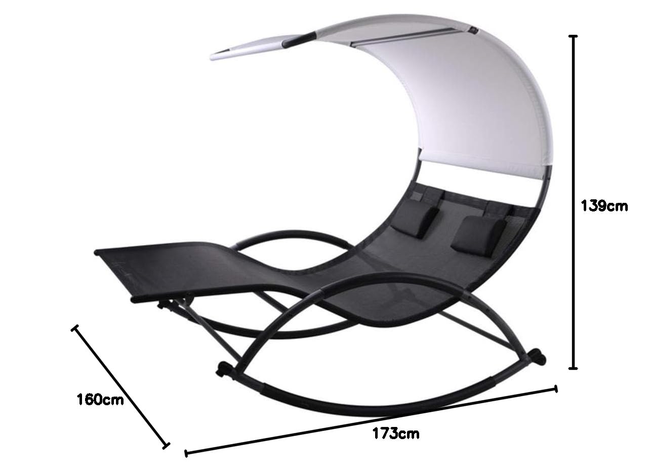 ALEOS. Doppel Schaukelliege Sonnenliege aus atmungsaktivem Kunststoffgewebe mit Kopfpolster und Dach ergonomisch geschwungen Modell: IOS