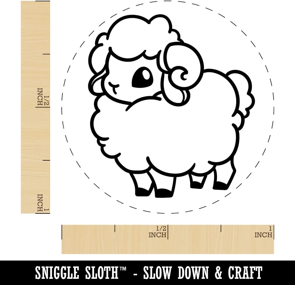 Fluffy Ram Cute Self-Inking Rubber Stamp Ink Stamper for Stamping Crafting Planners - 1-1/2 Inch Large - Blue Ink