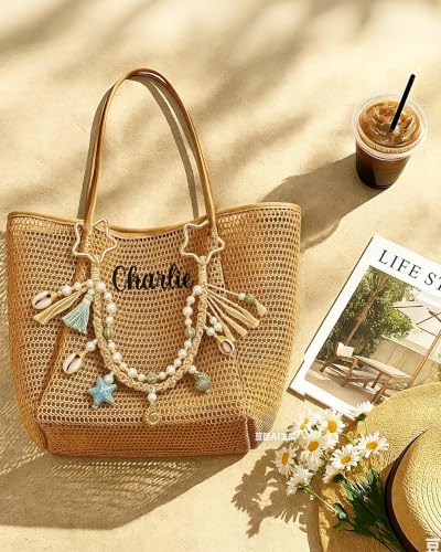 Image of Ocean Bag Charm, Pearl Braided Shell Keychain with Star Clasp