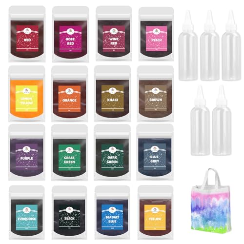 16 Farben Batikfarben Set 10g Batik Set Kinder Batik Farbe Tie Dye Kit Batikfarben Set Waschfest Batik Farben für T-Shirt Kopftuch Tischdecken Stoffbeutel Andere Textilien mit 5 Squeeze Bottle