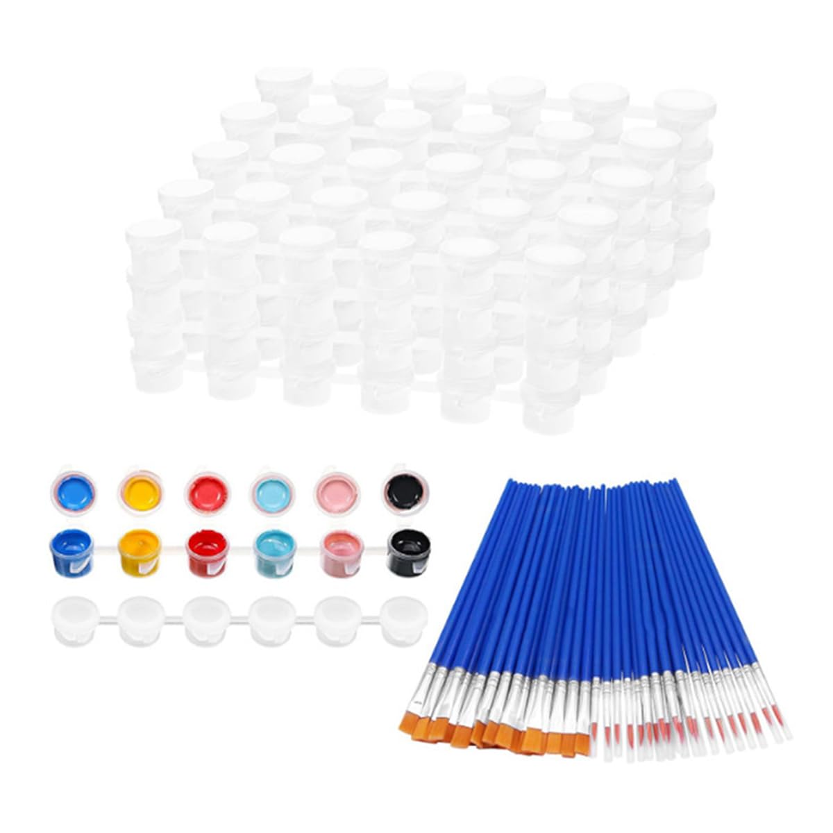 Gutol 60PCS Painting Set, 20 Empty Pots 3ml with Lids & 40PCS Paintbrushes with Flat and Round Pointed for Schools Painting Crafts