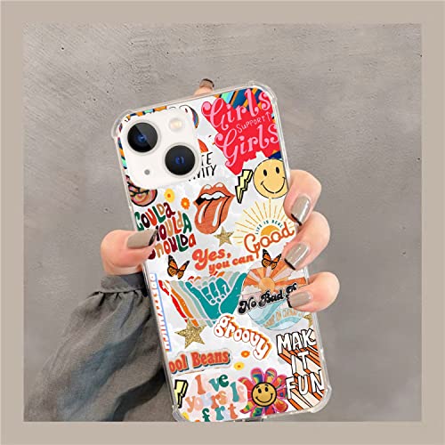 GialCenik Retro Good Vibes Smile Face Butterfly Pattern Collage Case Compatible with iPhone 14, Trippy Aesthetic Color Collage Case for iPhone 14, Trendy Soft TPU Bumper Cover by GialCenik - Used condition - Image 2