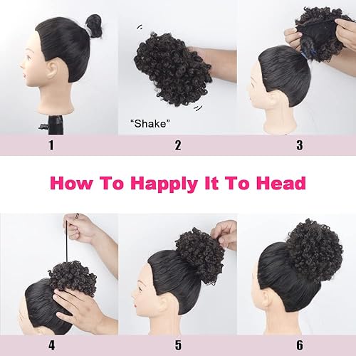 Miniatura 7 de Yinmei Baibian Extensión de cabello afro con cordón para coleta de caballo con cordón para mujeres negras, moño rizado, ondulado, corto, mini afro