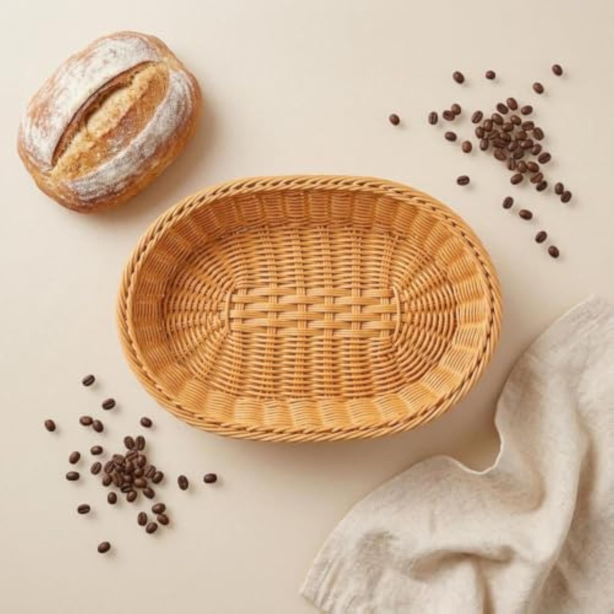 Oval Woven Serving Basket with Lattice Base