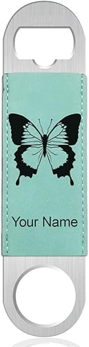 LaserGram Abrebotellas, mariposa de cola de golondrina, grabado personalizado incluido (piel sintética, verde azulado)