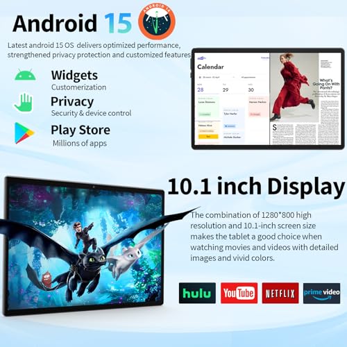 Image of YOBANSE 2025 Tablet with Keyboard 24GB RAM 128GB ROM (2TB Expansion) 10.1 inch Android 15 Tablet 8000mAh Battery BT 5.0 GSM Certified Dual Band WiFi (2.4G & 5G) Tablet Case with Mouse Stylus
