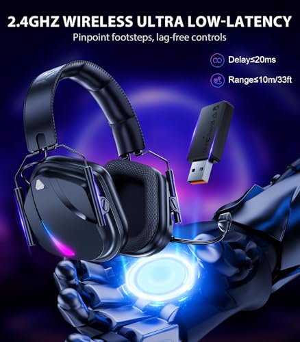 Image of Vakedy Wireless Gaming Headset for PS5, PS4, PC, 2.4GHz Low-Latency & Bluetooth 5.4 Gaming Headphone with Noise Canceling Mic, 50mm Drivers, 50H Battery Wireless Headset for Switch, Mobile, Mac