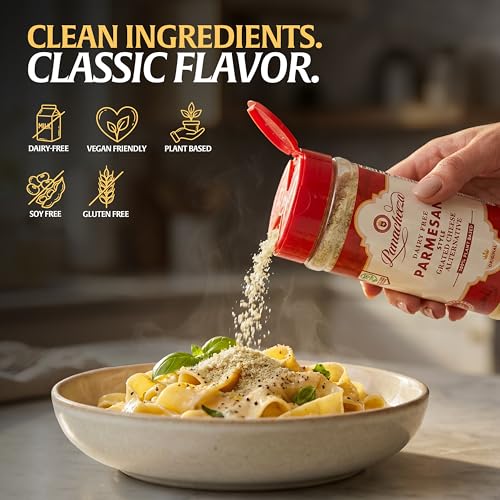 Panacheeza Plant-Based Grated Parmesan Cheese – Dairy-Free Vegan Cheese with Cashews, Nutritional Yeast, Garlic Powder, Himalayan Pink Salt & Apple Cider Vinegar – for Pastas, Pizzas & Toppings - 16oz