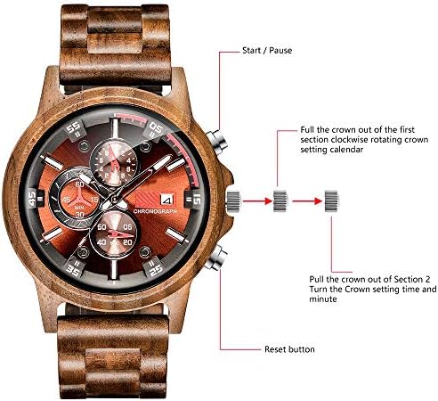 WASTIME Wooden Watches Men Women Stylish Sports Date Chronograph Multifunctional Wooden Wrist Watches