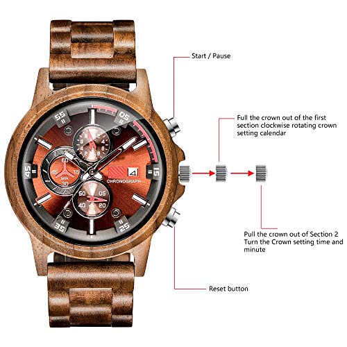 WASTIME Wooden Watches Men Women Stylish Sports Date Chronograph Multifunctional Wooden Wrist Watches
