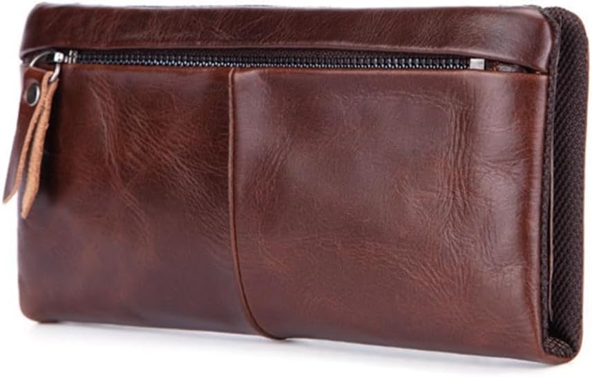Genuine Leather Men's Wallet, Business and Leisure Long Handbag, Multi Card Cowhide, Retro Bag(white-Dinosaur Doodle4)