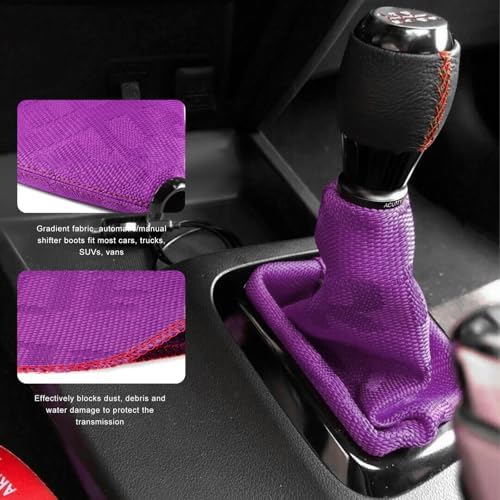 CCHRN Car Shift Boot Cover, Dustproof Shift Knob Covers Manual Automatic Lever Boot, Waterproof Fabric Gear Shifter Protector Universal for Sedans Trucks SUVs, Car Accessories (Purple) - 3