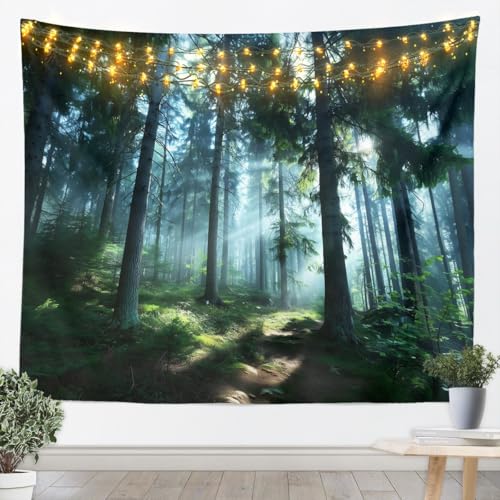 Manfei Tree Tapestry Green Trees Woodland Wall Hanging,Natural Landscape Wall Blanket Home Artwork,Kids Boy Girls Room Decor,Large 59.1 x 82.7 Inches