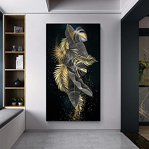 Toile feuilles d'or d'art abstrait de haute qualité 40x80 cm