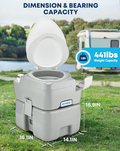 Kohree Camping Toilet Portable 5.3 Gal: 20L Porta Potty for Adults with Diagonal Elongated Bowl Seat - Handle Flush Pump Leak-Proof Cassette Toilet for RV Trailer Trucker Boat Marine Home Use
