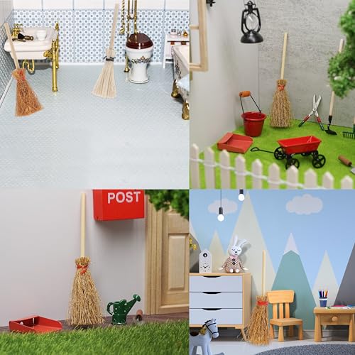 Esshogo Mini Künstliche Strohbesen, Miniatur Strohbesen, Miniatur Strohbesen, Miniatur mit weißen Seilen, Mini Besen Prop Mini Besen, Mini Hexen Griff