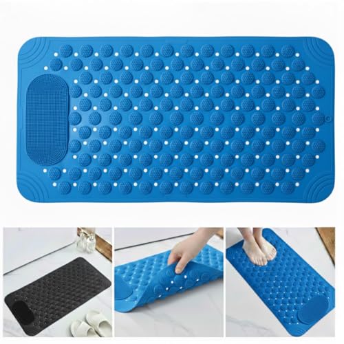 Image of Charge -X Anti Slip Bath Mat with Foot Scrubber for Bathroom | 2-in-1 Silicone Shower Mat with Suction Cups & Drainage Holes | Deep Cleaning Foot Scrubber Massage Mat (70 x 35 cm) Blue