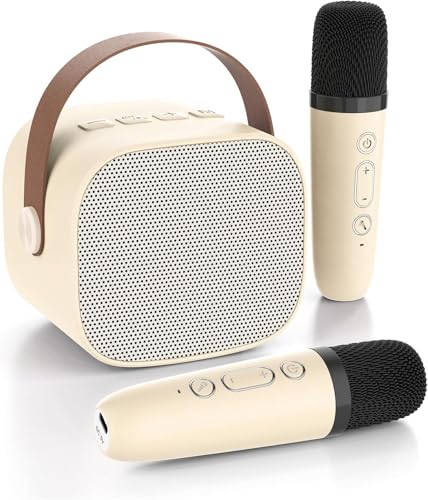 Mini Karaoke Machine for Kids Teen Adults - Toddler Toys Birthday Gift for Girls Ages 3-12, Portable Bluetooth Speaker Set with 2 Wireless Microphones fits Family Fun Indoor Party Outdoor, White