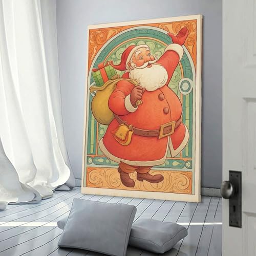 Tableau sur toile 3D haute définition du Père Noël POLIUAWS 60x90