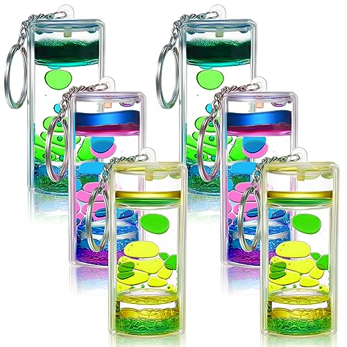 Equsion 6 Pcs Liquid Keychains Motion Bubbler Sensory Toys Liquid Timers End of Year Student Gifts (Bright Color)