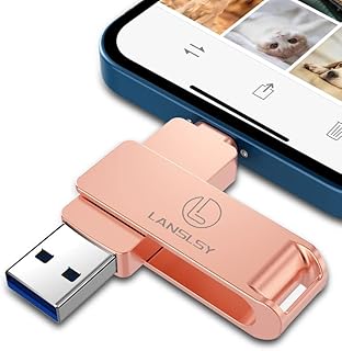 LANSLSY 64GB Flash Drive for iPhone Memory Stick,3 in 1 Metal iPhone Flash Drive USB 3.0 External Storage,iPhone Photo Stick for Photos and Videos for iPhone/iPad/Android/PC/Mac (Pink)……