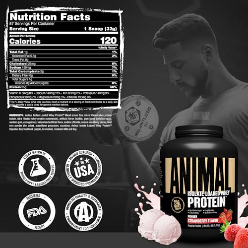Image of Animal Whey Isolate Protein Powder, 25G High Protein | Strawberry 4LB