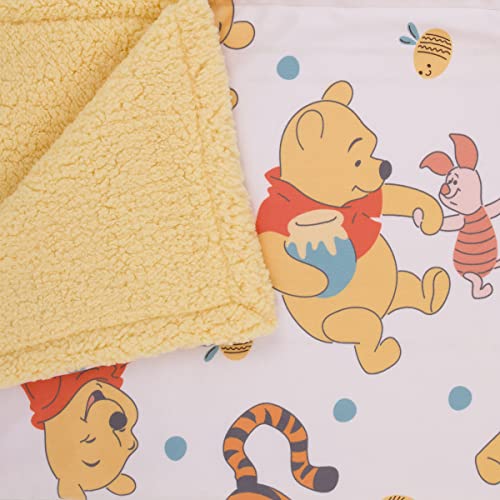 Image of Disney Winnie The Pooh Summertime Fun Yellow, Orange, and White Super Soft Sherpa Baby Blanket