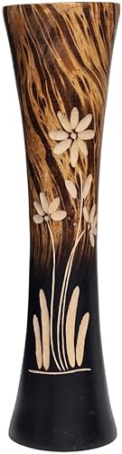 Florero de madera de mango natural, flores talladas a mano, 12 pulgadas, artesanía cilíndrica curvada por artesanos tailandeses (n. 3)
