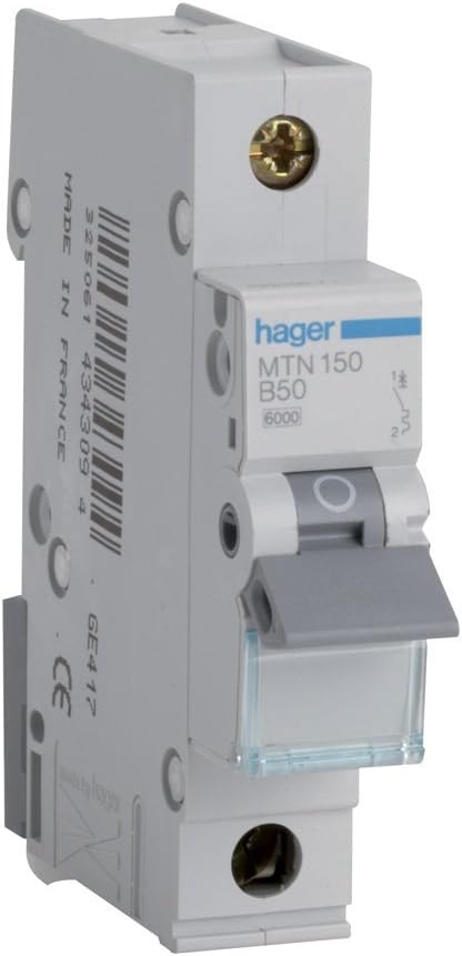 MTN150 Miniature Circuit Breaker, 1 Pole, 1 Module, Type B, 6 kA Breaking Capacity, 50 A Current