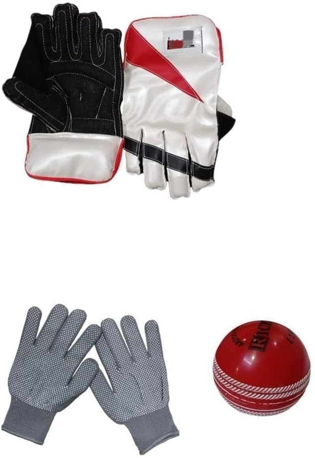 Tennis Classic Wicket Keeping Gloves Combo with Black Soft Inner Gloves for Youth & Mens & I10 Rubber Ball Multicolour-image-42