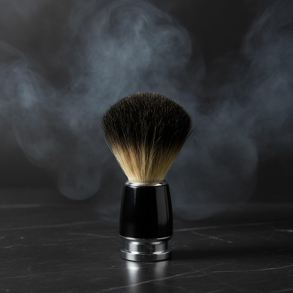 Pennello da barba in 100% puro pelo di tasso, fatto a mano, in legno, per tutti i tipi di pelle, strumento personale e professionale per parrucchieri, rasatura a umido, VINTAGE BARBER LONDON (nero)