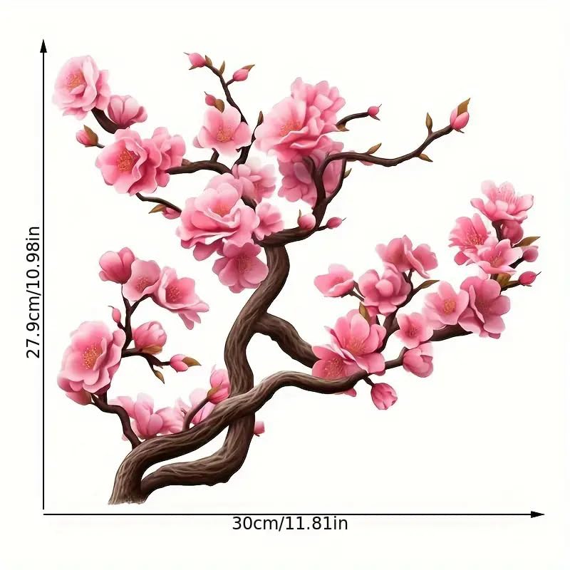 Cherry Blossom Toilet Cover Sticker Decals,Fish Bird Flower Leaf Waterproof Toilet Lid Tank Seat Decals Cistern Self-Adhesive Bathroom Wall Sticker
