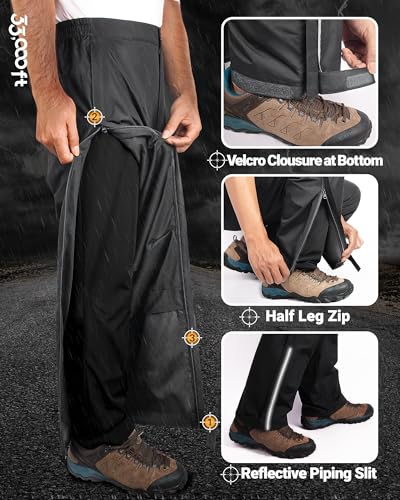 33,000ft Men's Rain Pants Full Zip Waterproof Pants Breathable Rain Over Trousers for Outdoor Hiking Golf Work4
