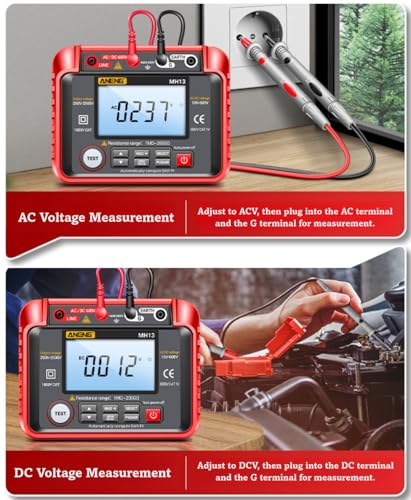 Image of MH13 1MΩ-200GΩ Megohmmeter, 250V-2500V Insulation Resistance Tester, 10V-600V AC /DC Volt Meter, Auto Ranging 2000 Counts, LCD Display, 100 Data Storage, Leaking Shielding