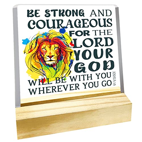 Be Strong Lion Bible Verse Acrylic Plaque Desk Decorative Sign For Home Bedroom Office,Inspirational Desk Decor For Christian,Cheer Up Gifts For Women Men Girls,Coworker Gifts For Women Men #TOP12